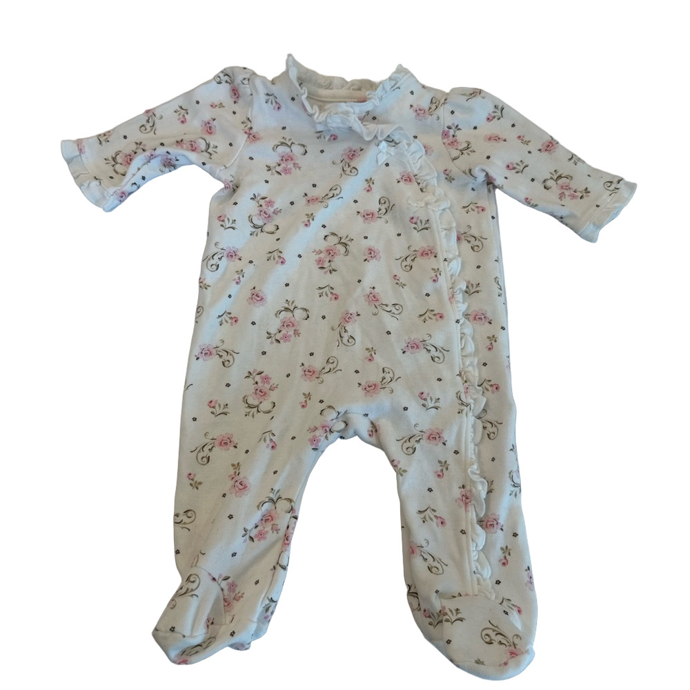 6/20$ Little Me White & Pink Floral Ruffle Footie/Footed Sleeper/Pyjama size 3M